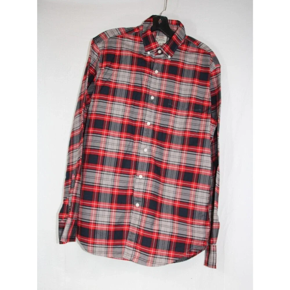 J CREW Men's All Tailored Red PLAID Front Pocket LONG SLEEVE Button-Up SHIRT M
